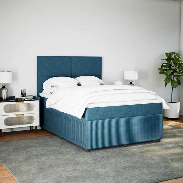 vidaXL Box spring postel s matrac&iacute; modr&aacute; 160 x 200 cm samet