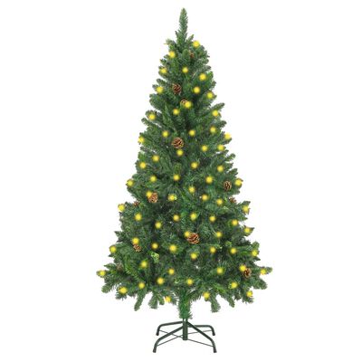 vidaXL Umělý vánoční stromek s LED osvětlením a šiškami zelený 150 cm