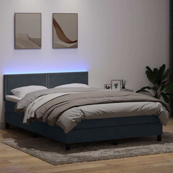 vidaXL Box spring postel s matrac&iacute; a LED tmavě &scaron;ed&aacute; 160x210 cm samet