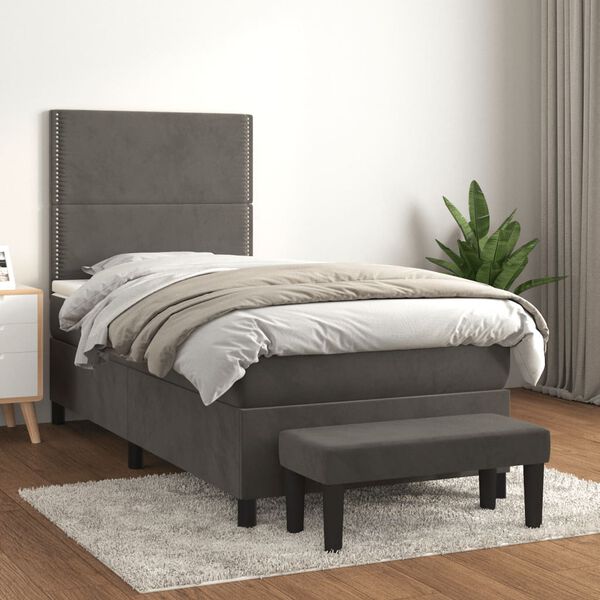 vidaXL Box spring postel s matrac&iacute; tmavě &scaron;ed&aacute; 90x200 cm samet