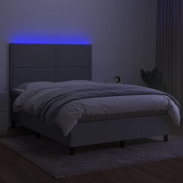 vidaXL Box spring postel s matrac&iacute; a LED světle &scaron;ed&aacute; 140x190 cm textil