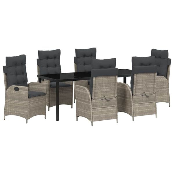 vidaXL Zahradn&iacute; j&iacute;deln&iacute; souprava 7 pcs Světle &scaron;ed&aacute; polyratan