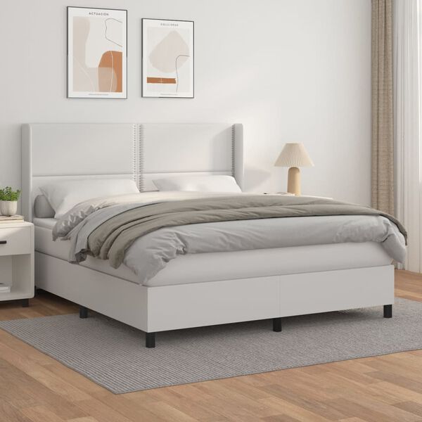 vidaXL Box spring postel s matrac&iacute; b&iacute;l&aacute; 180x200 cm uměl&aacute; kůže