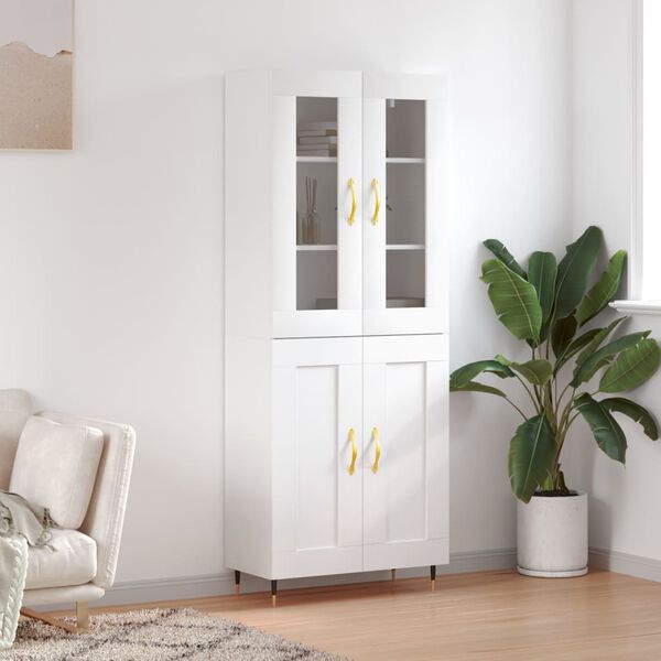 vidaXL Skř&iacute;ň highboard b&iacute;l&aacute; 69,5 x 34 x 180 cm kompozitn&iacute; dřevo