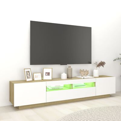 vidaXL TV skříňka s LED osvětlením bílá a dub sonoma 200 x 35 x 40 cm