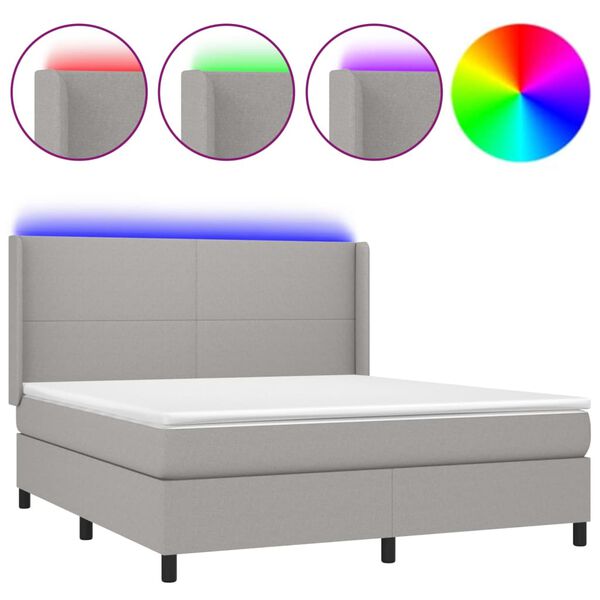 vidaXL Box spring postel s matrac&iacute; a LED světle &scaron;ed&aacute; 160x200 cm textil
