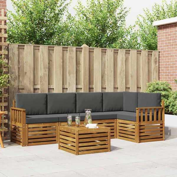 vidaXL Sedac&iacute; soupravy s pol&scaron;t&aacute;řem 6 pcs Přirozen&aacute; a Anthracitov&aacute;