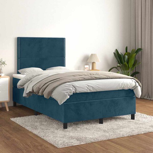 vidaXL Box spring postel s matrac&iacute; tmavě modr&aacute; 120 x 200 cm samet