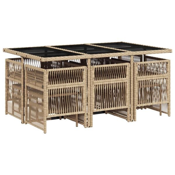 vidaXL 11d&iacute;ln&yacute; zahradn&iacute; j&iacute;deln&iacute; set s podu&scaron;kami mix b&eacute;žov&eacute; polyratan