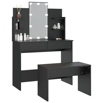 vidaXL Set toaletního stolku s LED černý kompozitní dřevo