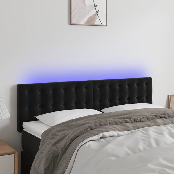 vidaXL Čelo postele s LED čern&eacute; 144x5x78/88 cm samet