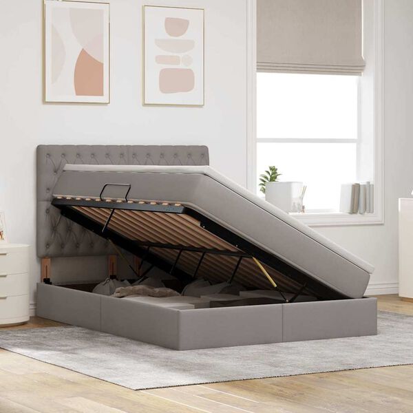 vidaXL Postel s &uacute;ložn&yacute;m prostorem a matrac&iacute; s čelo Taupe 140 x 190 cm