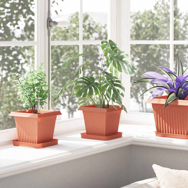 vidaXL Čtvercov&yacute; květin&aacute;č 24 pcs Cihlově červen&aacute; 16 x 16 x 14 cm Plast