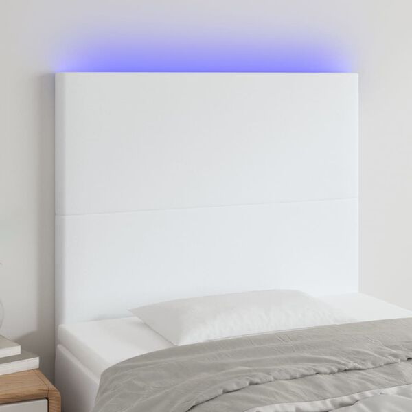 vidaXL Čelo postele s LED bílé 80x5x118/128 cm umělá kůže