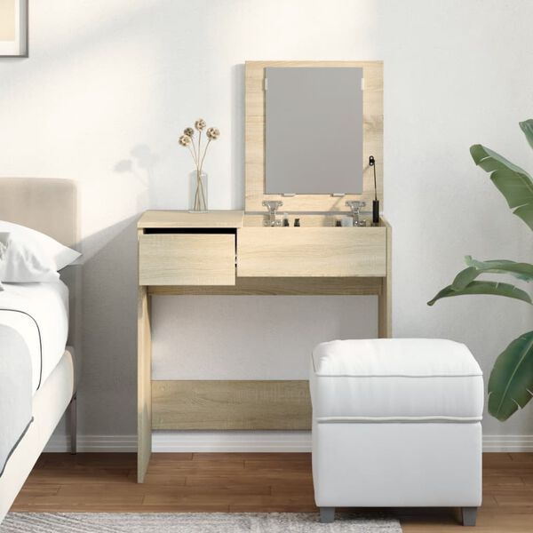 vidaXL Toaletn&iacute; stolek se zrcadlem dub sonoma 73 x 46,5 x 120 cm