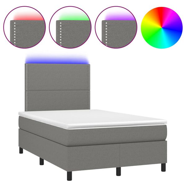 vidaXL Box spring postel s matrac&iacute; a LED tmavě &scaron;ed&aacute; 120x200 cm textil