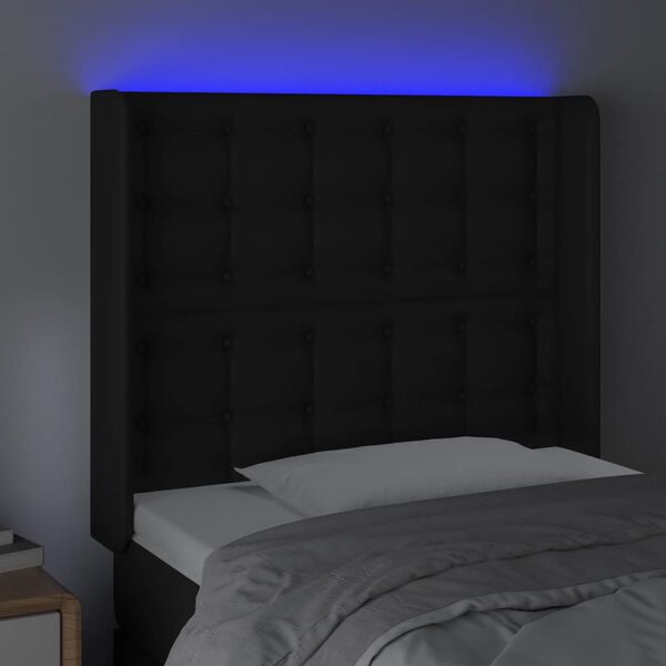 vidaXL Čelo postele s LED čern&eacute; 83 x 16 x 118/128 cm uměl&aacute; kůže