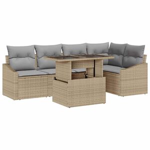 vidaXL Sada zahradn&iacute;ch pohovek s pol&scaron;t&aacute;řem 6 pcs B&eacute;žov&aacute; a Světle &scaron;ed&aacute;