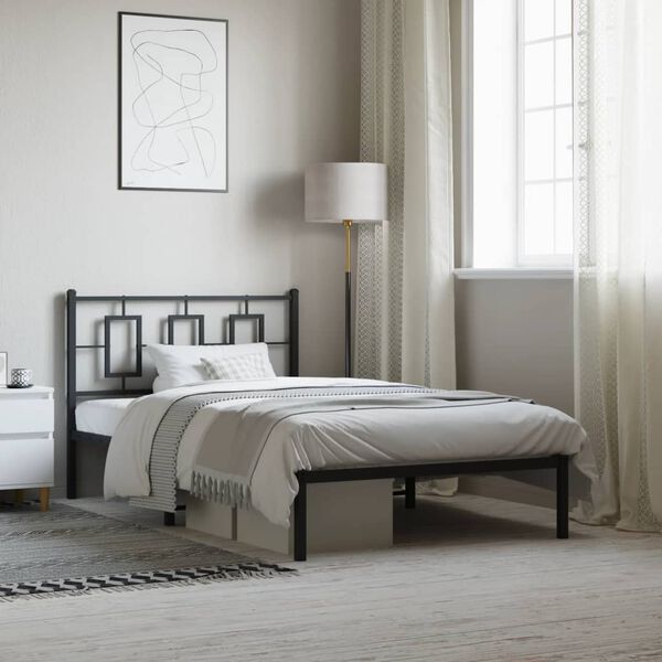 vidaXL Kovov&yacute; r&aacute;m postele s čelem čern&yacute; 107 x 203 cm