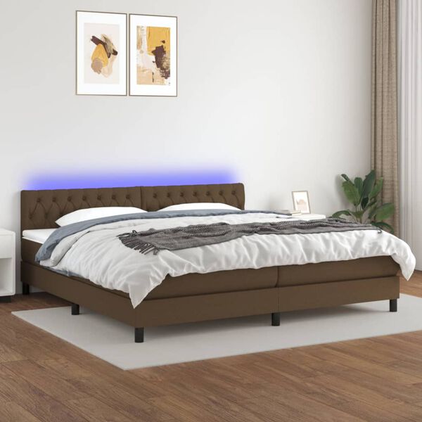 vidaXL Box spring postel s matrac&iacute; a LED tmavě hněd&aacute; 200x200 cm textil