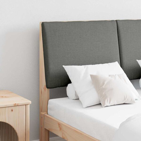 vidaXL Čalouněn&eacute; čelo postele Tmavě &scaron;ed&aacute; 135 cm Masivn&iacute; borov&eacute; dřevo