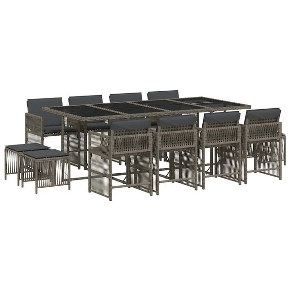 vidaXL 13d&iacute;ln&yacute; zahradn&iacute; j&iacute;deln&iacute; set s podu&scaron;kami &scaron;ed&yacute; polyratan