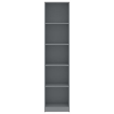 vidaXL Knihovna s 5 policemi šedá 40 x 24 x 175 cm dřevotříska