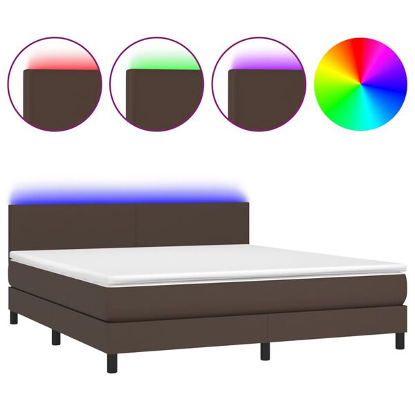 vidaXL Box spring postel s matrac&iacute; a LED hněd&aacute; 180x200 cm uměl&aacute; kůže
