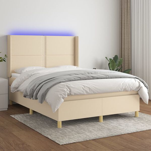 vidaXL Box spring postel s matrac&iacute; a LED kr&eacute;mov&aacute; 140x190 cm textil