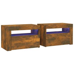 vidaXL Nočn&iacute; stolky 2 ks s LED osvětlen&iacute;m kouřov&yacute; dub 60 x 35 x 40 cm