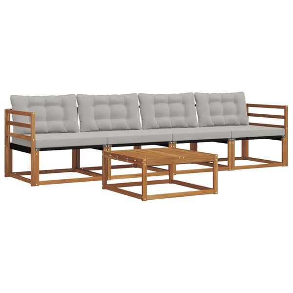 vidaXL Venkovn&iacute; pohovkov&aacute; souprava 5 pcs Př&iacute;rodn&iacute; a světle &scaron;ed&aacute;