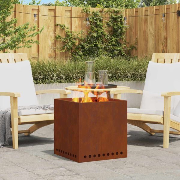 vidaXL Bezemisn&yacute; gril Hněd&aacute; 48 x 48 x 50 cm Povětrnostně odoln&aacute; ocel