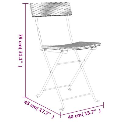 vidaXL Skládací bistro židle 2 ks hnědé polyratan a ocel