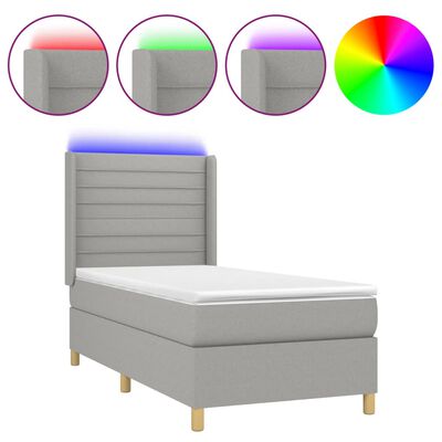 vidaXL Box spring postel s matrací a LED světle šedá 90x190 cm textil