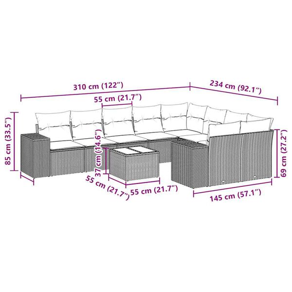 vidaXL 10d&iacute;ln&aacute; zahradn&iacute; sedac&iacute; souprava s podu&scaron;kami čern&aacute; polyratan