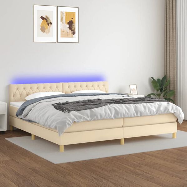 vidaXL Box spring postel s matrac&iacute; a LED kr&eacute;mov&aacute; 200x200 cm textil
