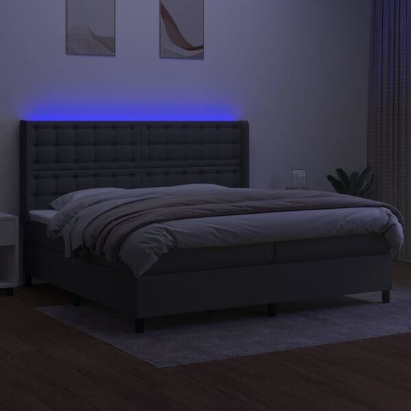 vidaXL Box spring postel s matrac&iacute; a LED tmavě &scaron;ed&aacute; 200x200 cm textil