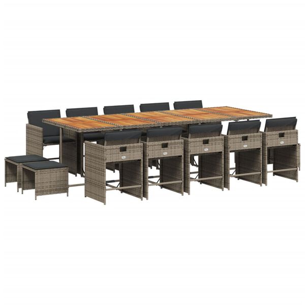 vidaXL 15d&iacute;ln&yacute; zahradn&iacute; j&iacute;deln&iacute; set s podu&scaron;kami &scaron;ed&yacute; polyratan