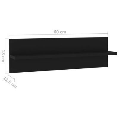 vidaXL Nástěnné police 2 ks černé 60 x 11,5 x 18 cm dřevotříska