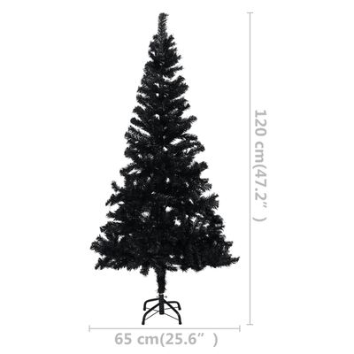 vidaXL Umělý vánoční stromek s LED a sadou koulí černý 120 cm PVC