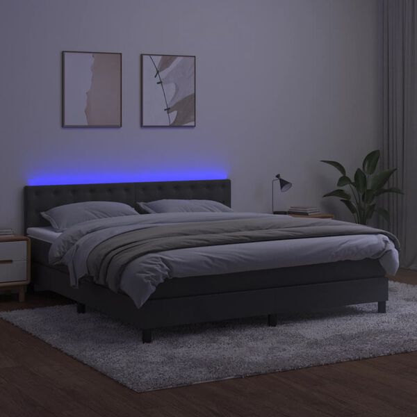 vidaXL Box spring postel s matrac&iacute; a LED tmavě &scaron;ed&aacute; 160x200 cm samet