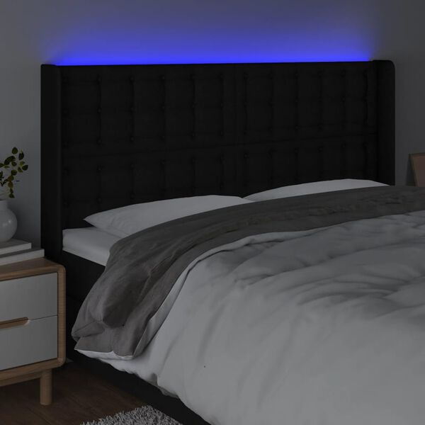 vidaXL Čelo postele s LED čern&eacute; 183 x 16 x 118/128 cm textil