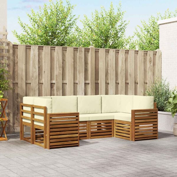 vidaXL Rohov&aacute; sofa sada s pol&scaron;t&aacute;řem 6 pcs Přirozen&aacute; a Kr&eacute;mov&aacute;