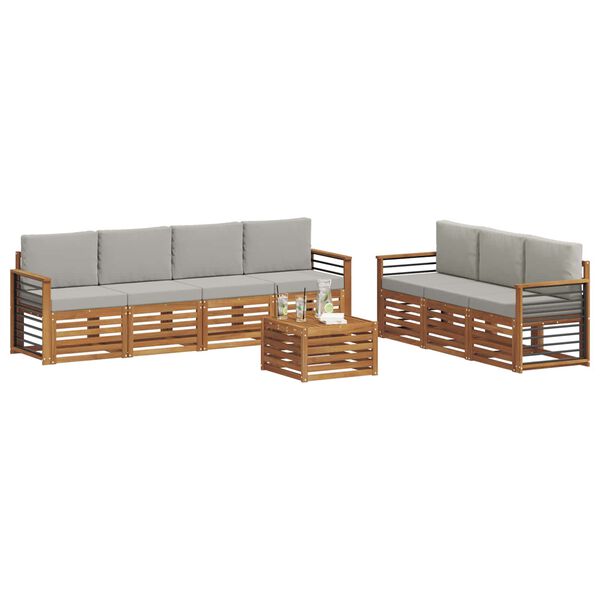 vidaXL Sedac&iacute; soupravy s pol&scaron;t&aacute;řem 8 pcs Př&iacute;rodn&iacute; a světle &scaron;ed&aacute;