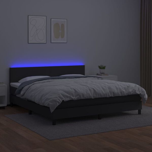 vidaXL Box spring postel s matrac&iacute; a LED čern&aacute; 160x200 cm uměl&aacute; kůže