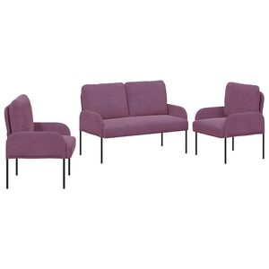 vidaXL Sedac&iacute; soupravy 3 pcs Fialov&aacute; 115 x 56 x 80 cm Překližka