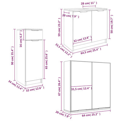 vidaXL 3dílný set koupelnových skříněk lesklý bílý kompozitní dřevo