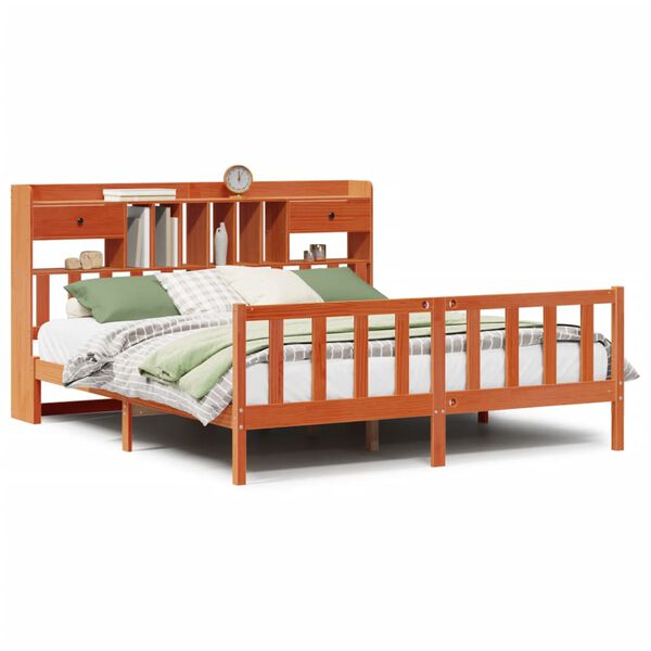 vidaXL Postel s knihovnou bez matrace 200 x 200 cm masivní borovice