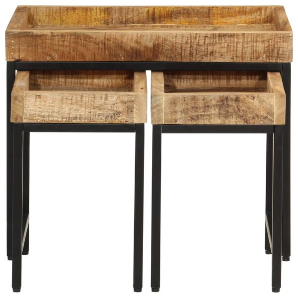 vidaXL Hn&iacute;zdov&eacute; konferenčn&iacute; stolky 3 ks hrub&yacute; mangovn&iacute;k a železo