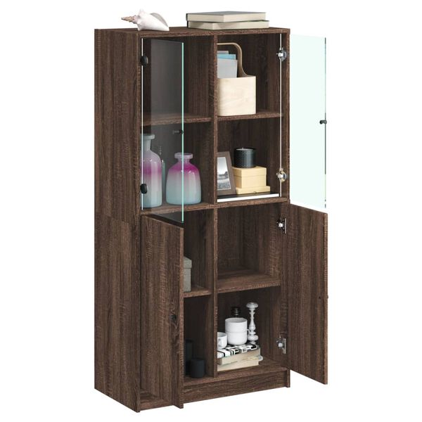 vidaXL Highboard s dv&iacute;řky hněd&yacute; dub 68 x 37 x 142 cm kompozitn&iacute; dřevo